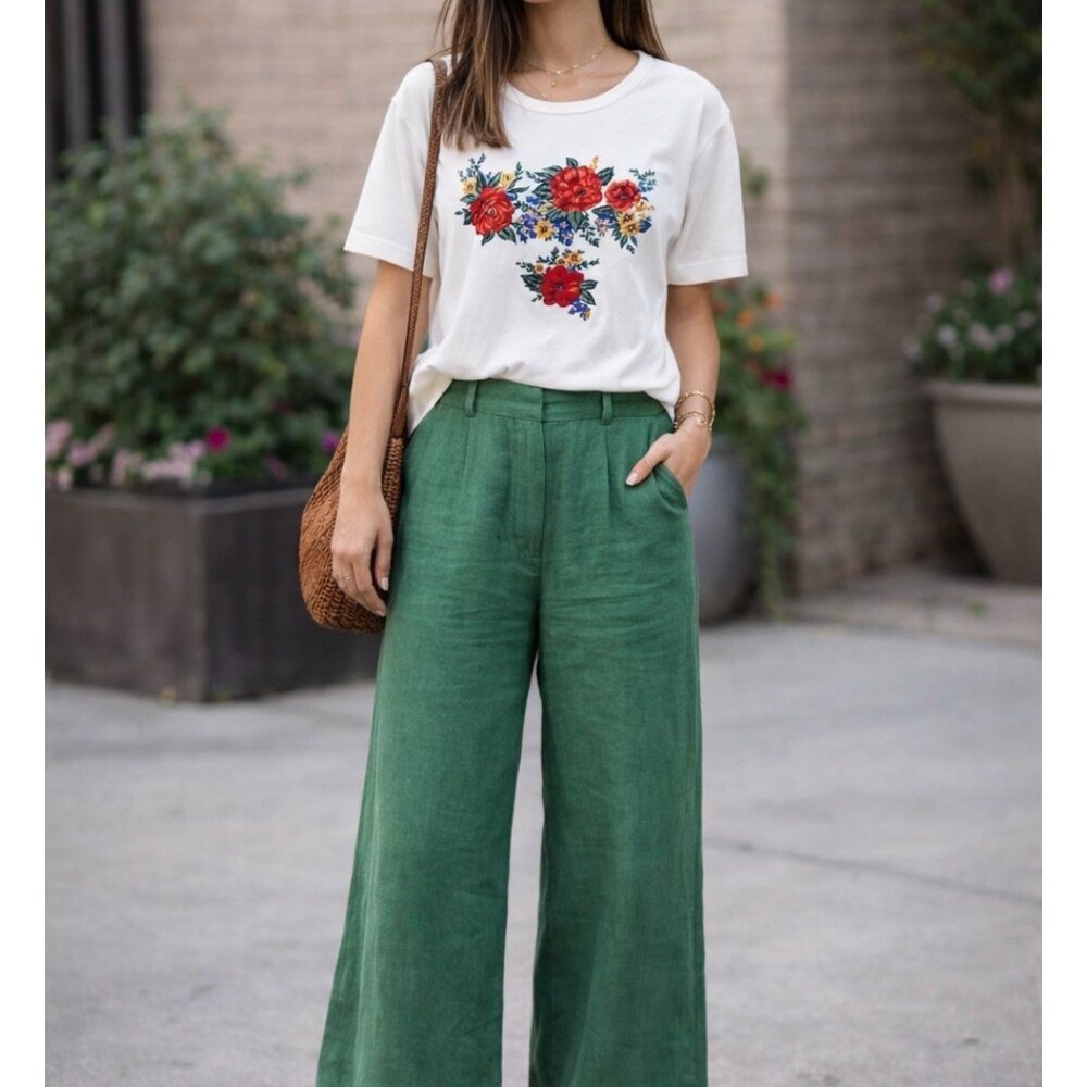 Bechamel Vintage T-shirt Embroidered Floral White Short Sleeve Women's Large